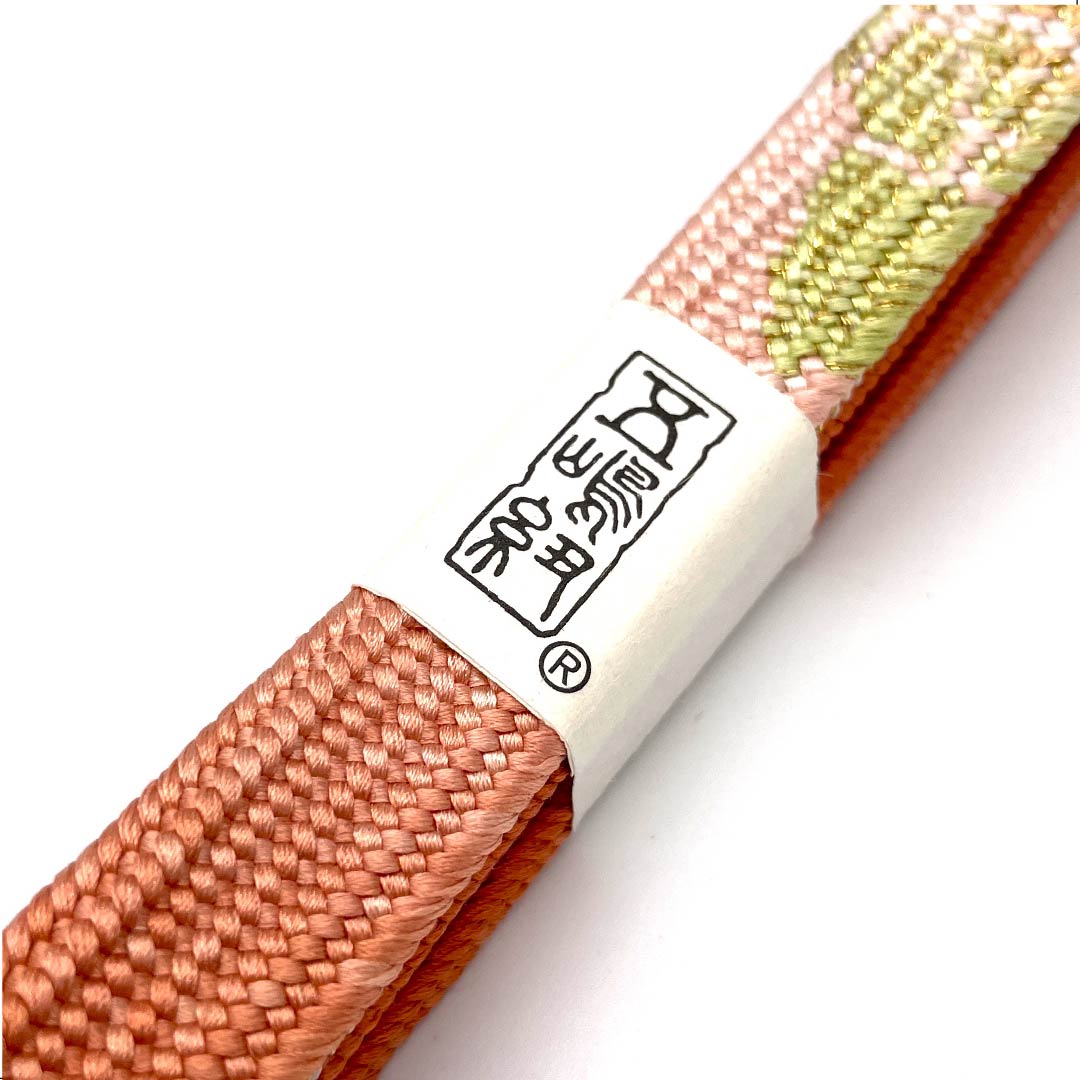(新古品) 帯締め 正絹 四分紐 黄丹色(おうにいろ) 五嶋紐 江戸組紐 金属糸使用 長さ約162cm 幅約1.7cm セミフォーマル Sランク 橙系 1135002732326