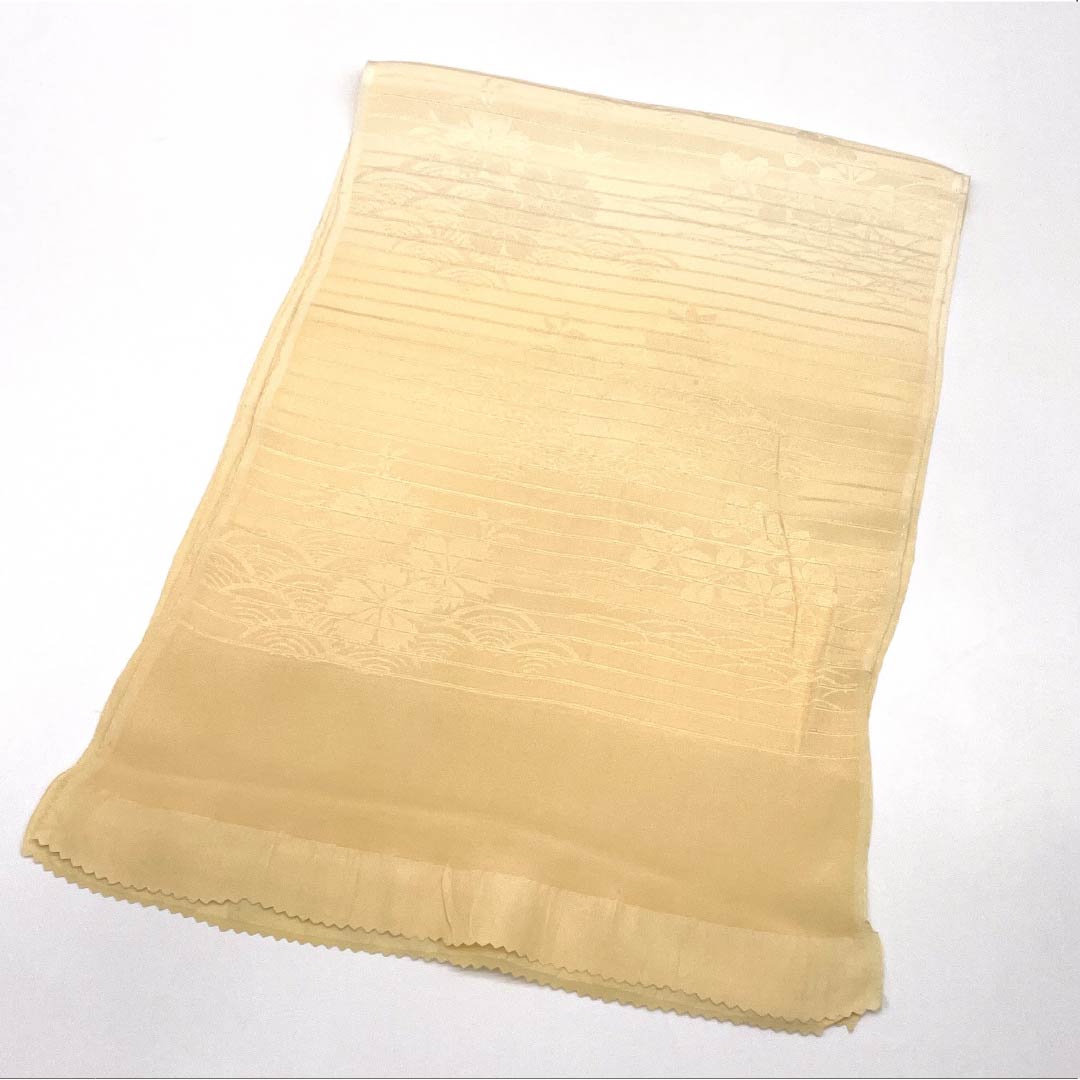 帯揚げ 正絹 Sランク セミフォーマル 密陀僧色(みつだそういろ) 夏用 撫子 青海波 長さ約170cm 幅約29.5cm ベージュ系 1136003092925