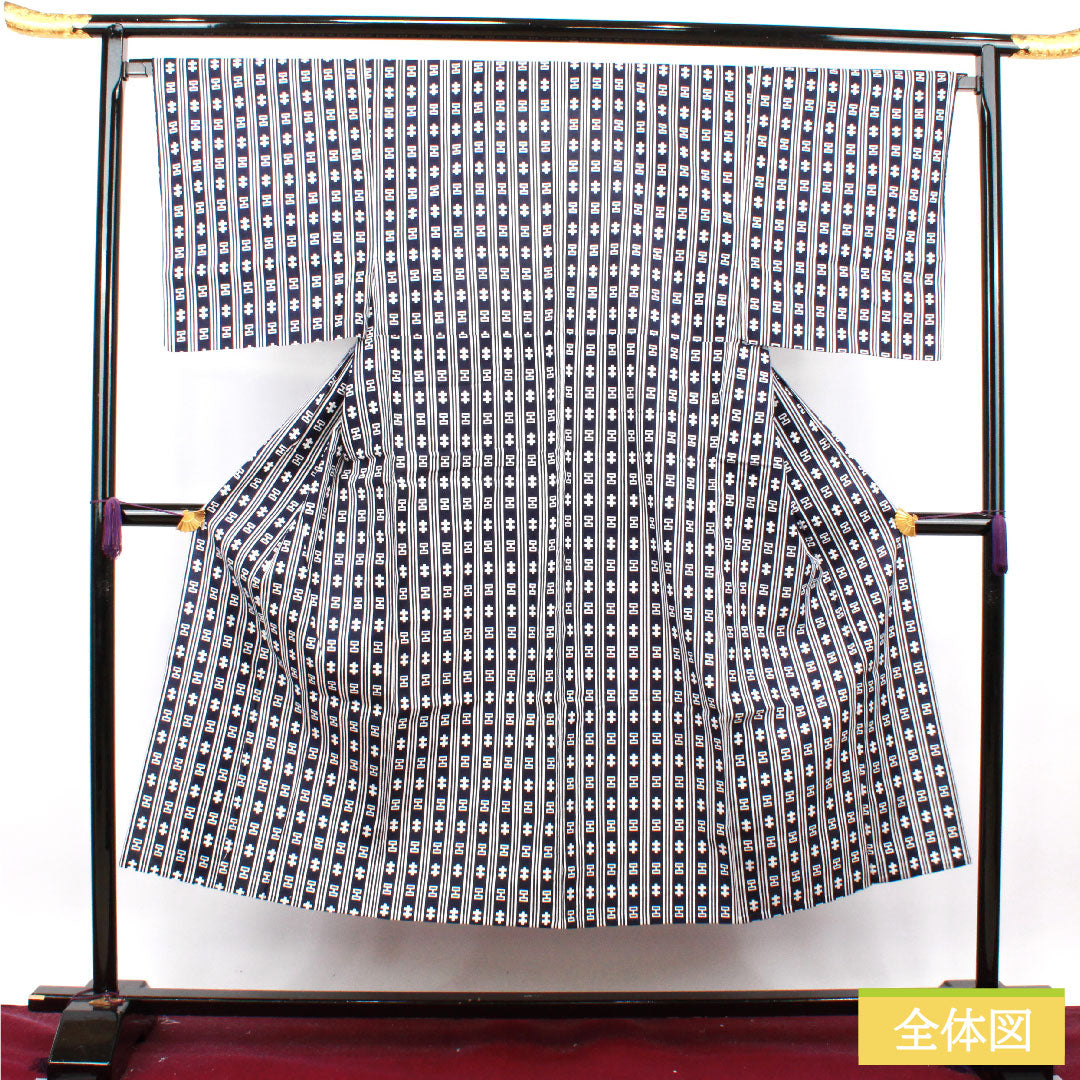 Men's Yukata Cotton Length 144.5cm Sleeve Length 67cm S Rank Unlined Navy Geometric Pattern 1118004932418