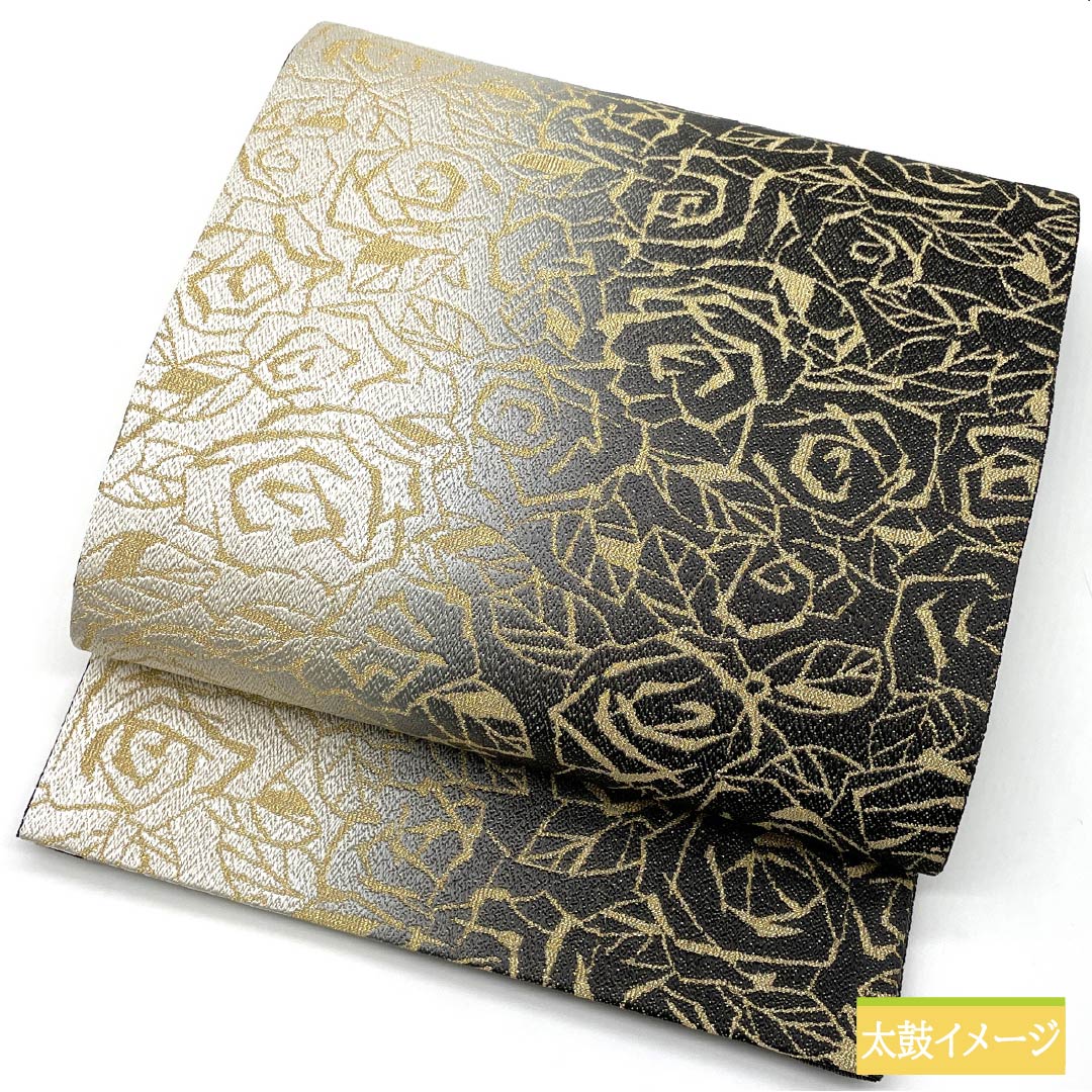 Fukuro Obi, Pure Silk, Gold Leaf, Rose, Length 455cm, S Rank, Full Length, Formal, Monotone, 1123013342427