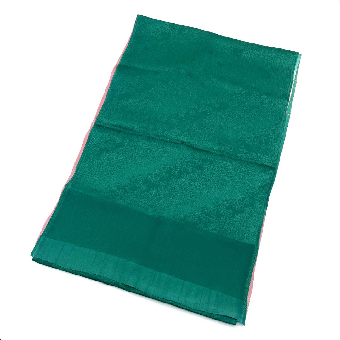 Obiage, pure silk, semi-formal, blue, red, small cherry blossom, classic pattern, length 176cm, width 29cm, S rank, green, 1136000532919