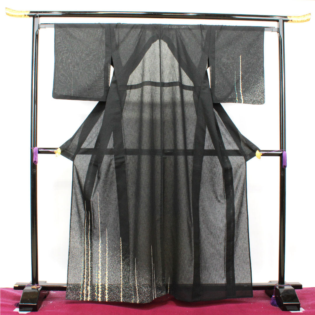 夏物 正絹 訪問着 身丈164cm 裄丈63cm 抽象模様 紗 Sランク 黒系 1132001322410