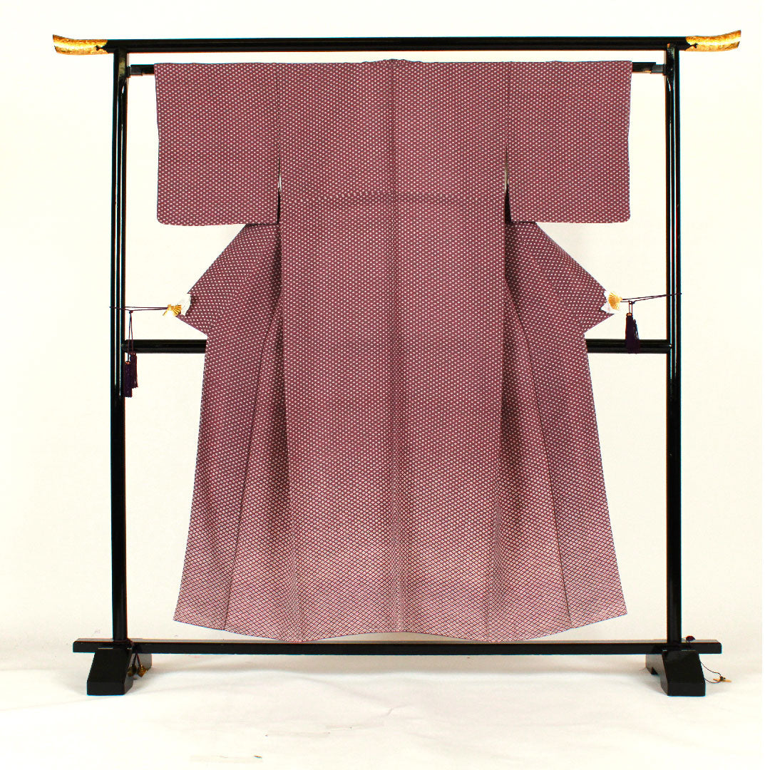 Komon, Length 155cm, Sleeve length 64cm, Awase, Four diamonds, Pure silk, S rank, Purple, 1115001522320