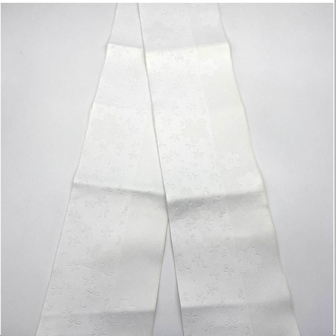 Half-width obi, polyester, obi length 348cm, white, cherry blossom, small cherry blossom, floral pattern, white, S rank, 1125001432311