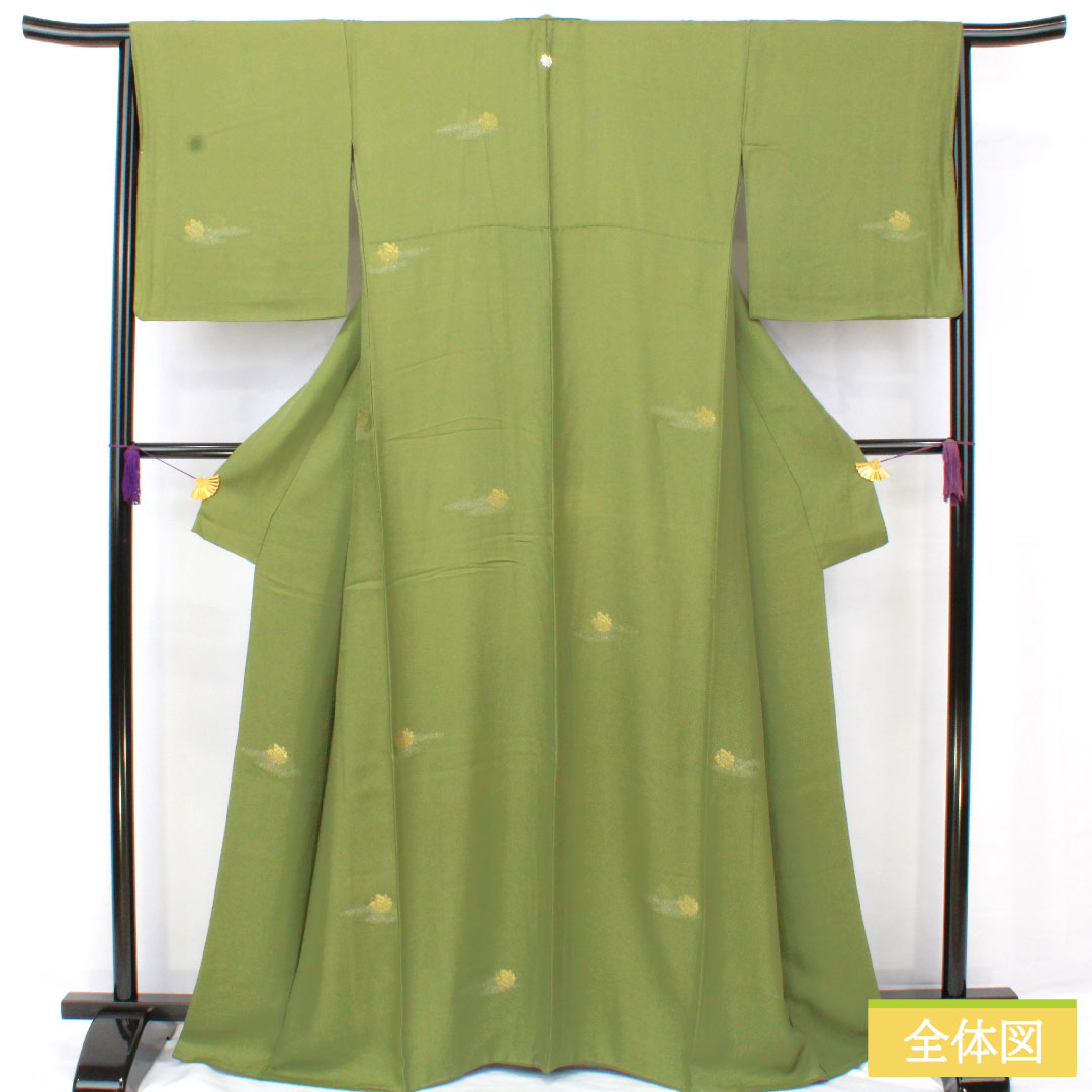 Plain color, pure silk, length 164.5cm, sleeve length 65cm, green robe embroidery, one crest, swallowtail butterfly, lined, S rank, green, 1114002012419