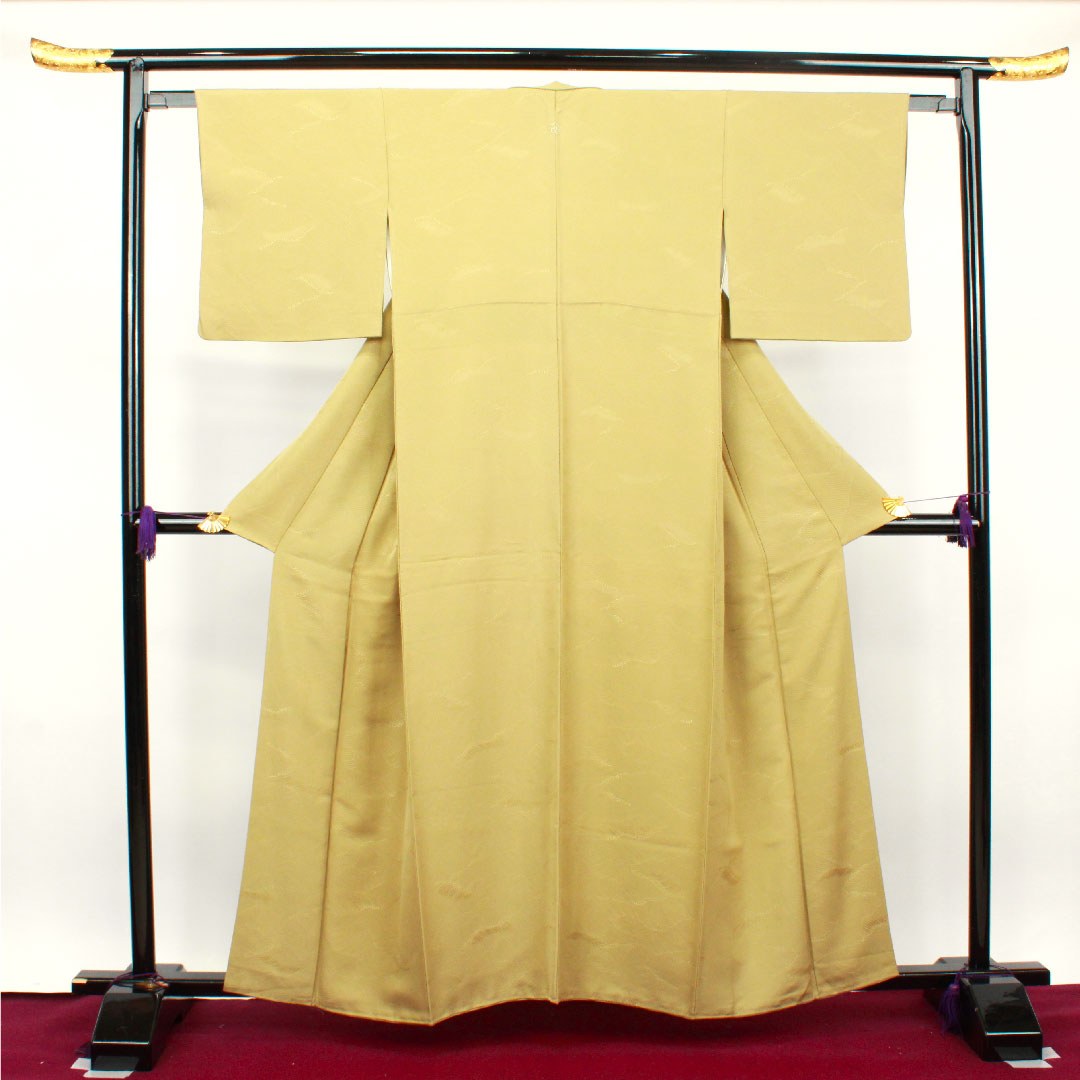 Plain color, withered color, wave, bellflower, length 159.5cm, sleeve length 62cm, lined, pure silk, S rank, yellow, 1114000582323