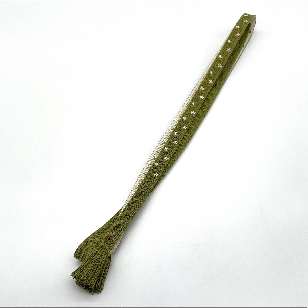 (新品)帯締め 正絹 NEWランク 威光茶色(いこうちゃいろ) 翠嵐工房 撚り房 単衣用 長さ約164cm 幅約1.4cm カジュアル 緑系 1135005391319