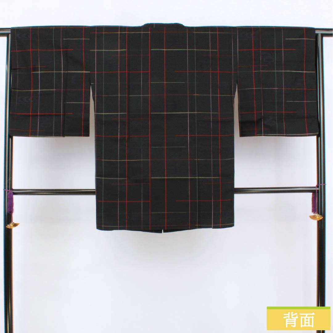 Michiyuki Coat, Polyester, S Rank, Length 84cm, Sleeve Length 65cm, Check Pattern, Single-Layer, Black, 1117001342910