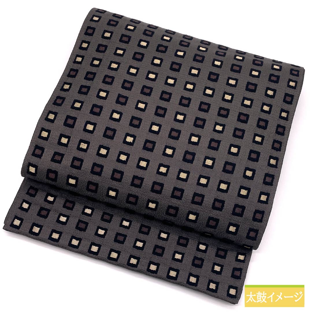 Fukuro Obi (Sash) - S-Rank, Pure Silk, Ink-Colored (Sumi-iro), Square and Polka Dot Pattern, 460cm Long, Pointed Pattern, Casual, Brown, Item Number: 1123015722414