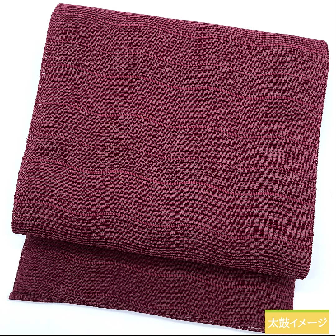 Nagoya obi, dark red, summer obi, silk, staggered stripes, obi length 357.5cm, pure silk, S rank, full length, casual, purple, 1124006032320, Matsuba style