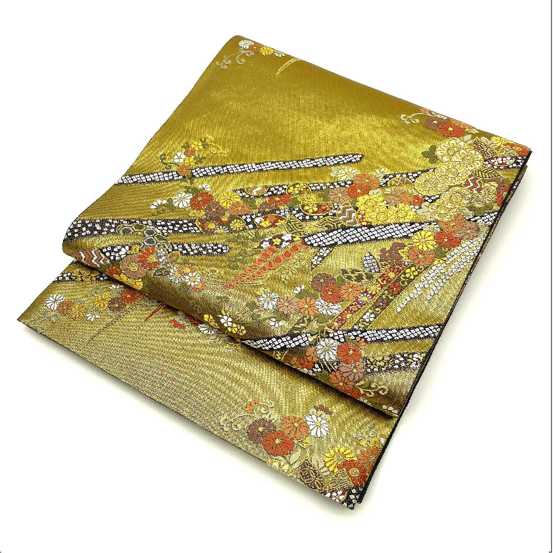 Fukuro Obi Wisteria and Chrysanthemum Length 446cm Pure Silk S Rank Six-way Formal Gold 1123004432321