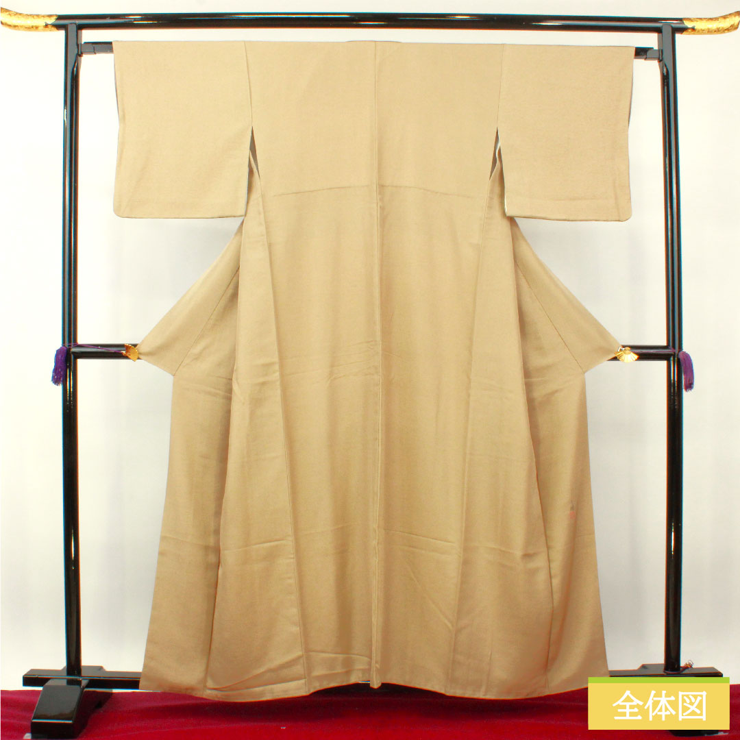 Plain color, pure silk, length 159cm, sleeve length 64cm, flaxen (sweet), Matsuo Korin, pongee fabric, lined, S rank, beige, 1114001282325