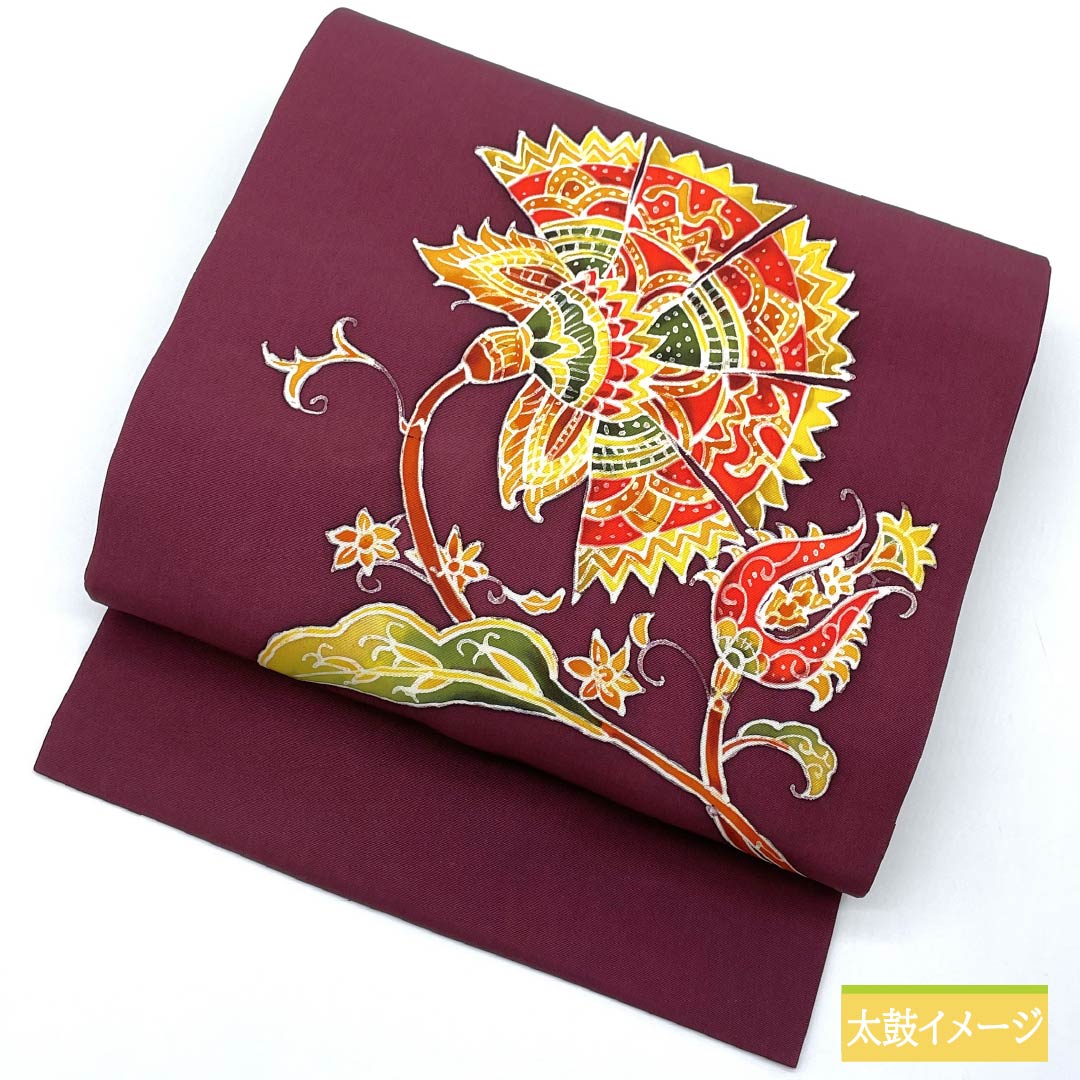 Nagoya obi, reddish purple, dyed obi, abstract flower, obi length 348cm, pure silk, S rank, point pattern, casual, purple, 1124007622320, Nagoya style