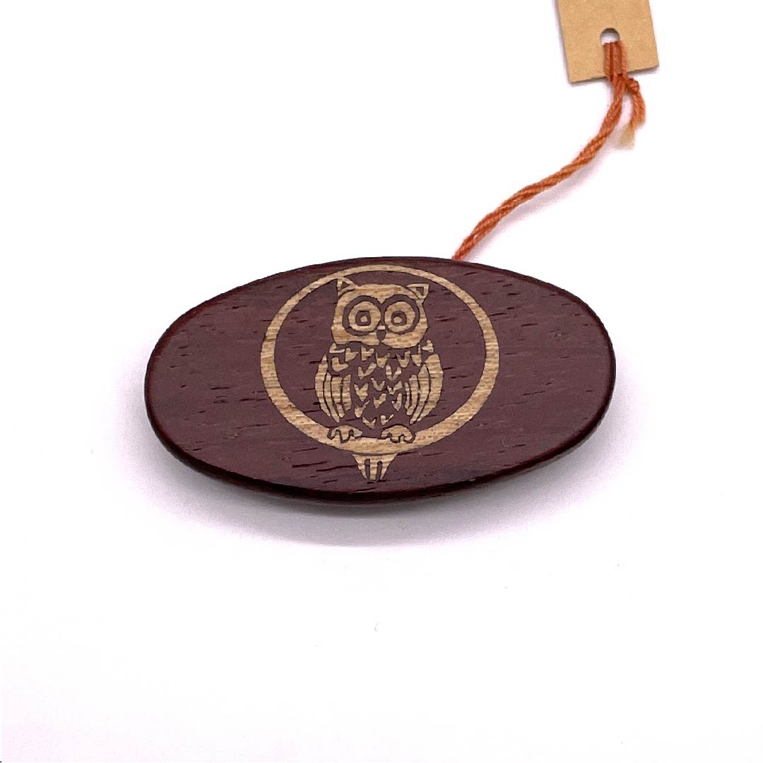 (New old stock) Obi clasp, wood carving, casual, copper color, wood inlay, owl, animal, length approx. 3cm, width approx. 6cm, S rank, brown, 1137000342914
