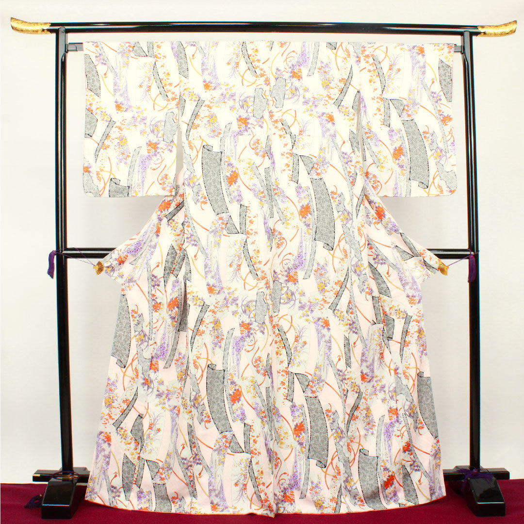 Small pattern, length 170cm, sleeve length 65cm, lined, cherry blossom color, washable kimono, floral pattern, poly, S rank, pink 1115002622613