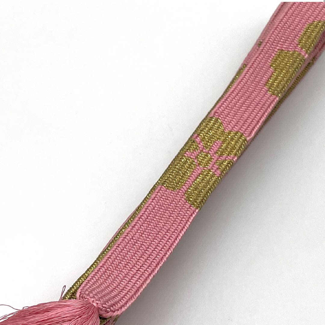 S-Rank Silk Obijime (Sash Band) in Medium Crimson (Nakano Kurenai Iro) for Furisode Kimono (Furisode). Classic Floral Pattern. Approximately 162cm Long, 2cm Wide. Formal, Pink. Product Number: 1135004072313