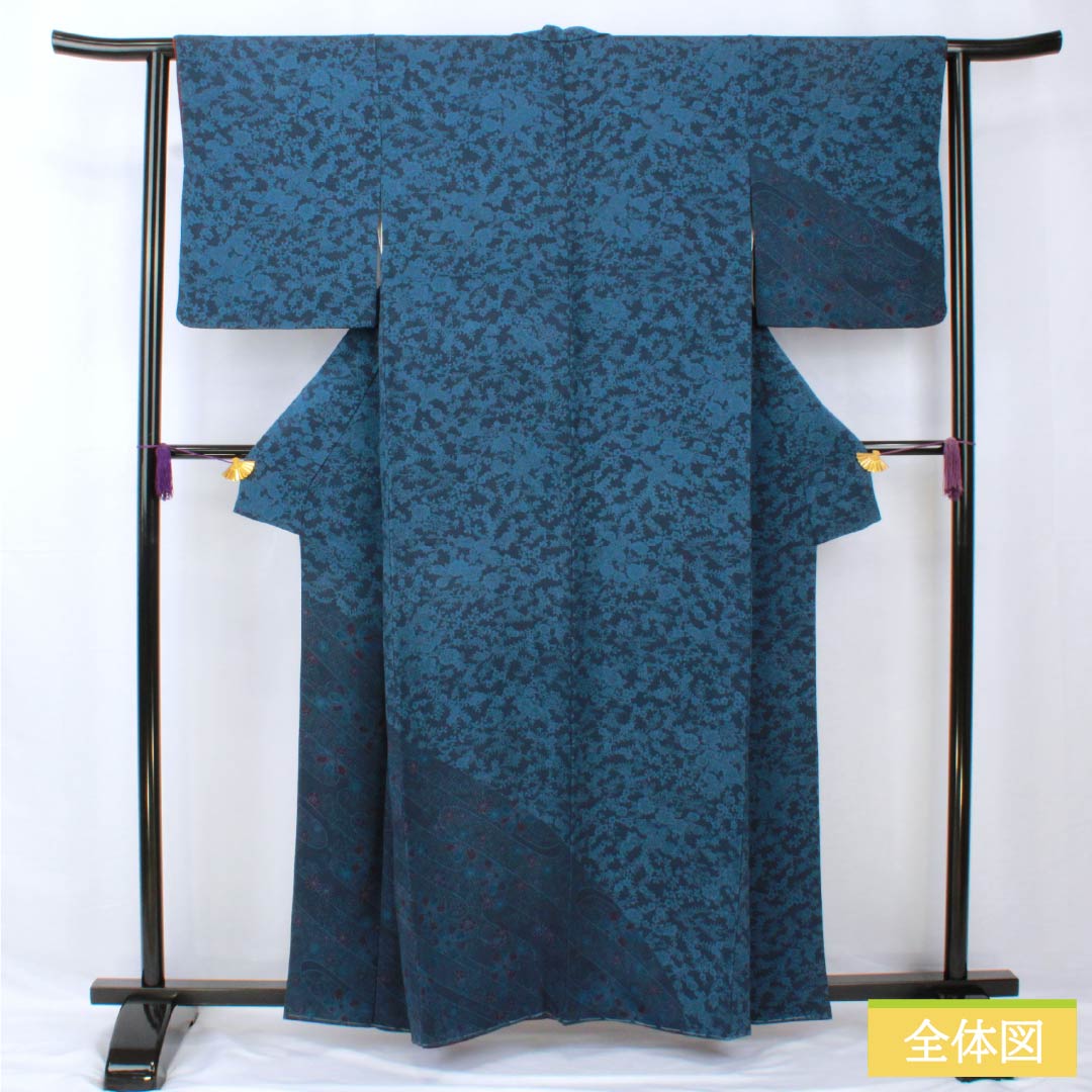 訪問着 正絹 身丈159cm 裄丈62cm 袷 濃紺色(のうこんいろ) 型染 総花 Aランク 紺系 1115005403318
