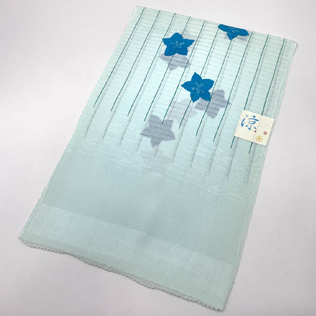 (New) Obiage, pure silk, semi-formal, indigo white, summer, bellflower, length 172cm, width 28cm, new rank, light blue, 1136000781924