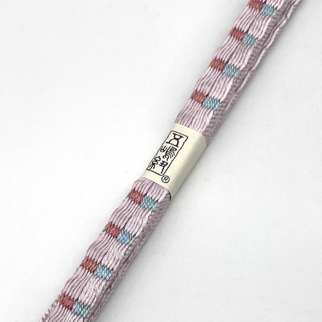 (新古品) 帯締め 正絹 NEWランク 五嶋紐 淡藤色(うすふじいろ) 手ぐみ 古典柄 長さ約165cm 幅約1.4cm セミフォーマル ピンク系 1135004891313