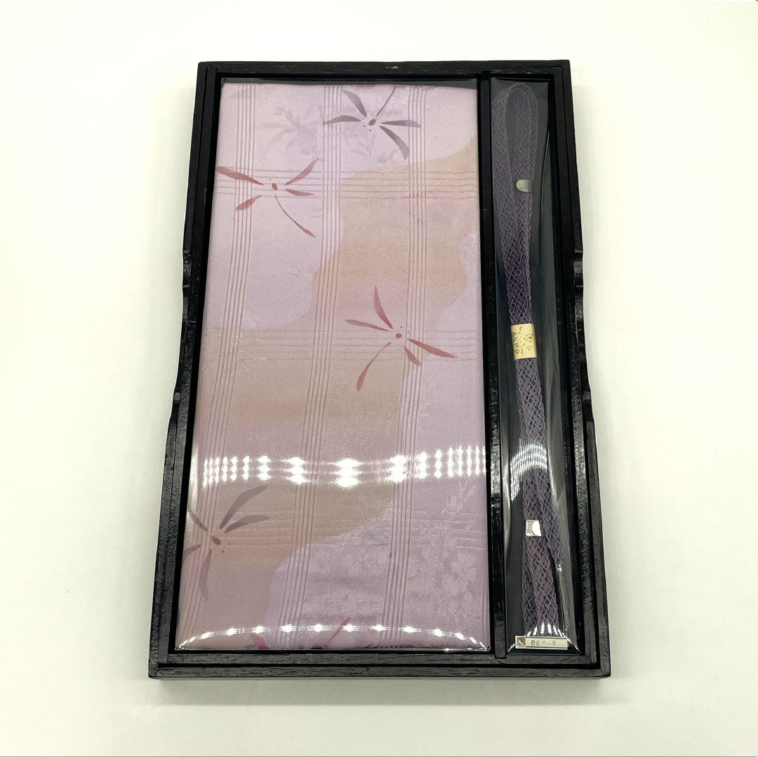 (新古品) 帯締め・帯揚げセット 正絹 Bランク 茄子納戸色(なすなんどいろ) 薄藤色(うすふじいろ) 夏用 トンボ 長さ約164cm 幅約1.4cm カジュアル 紫系 1141000594320