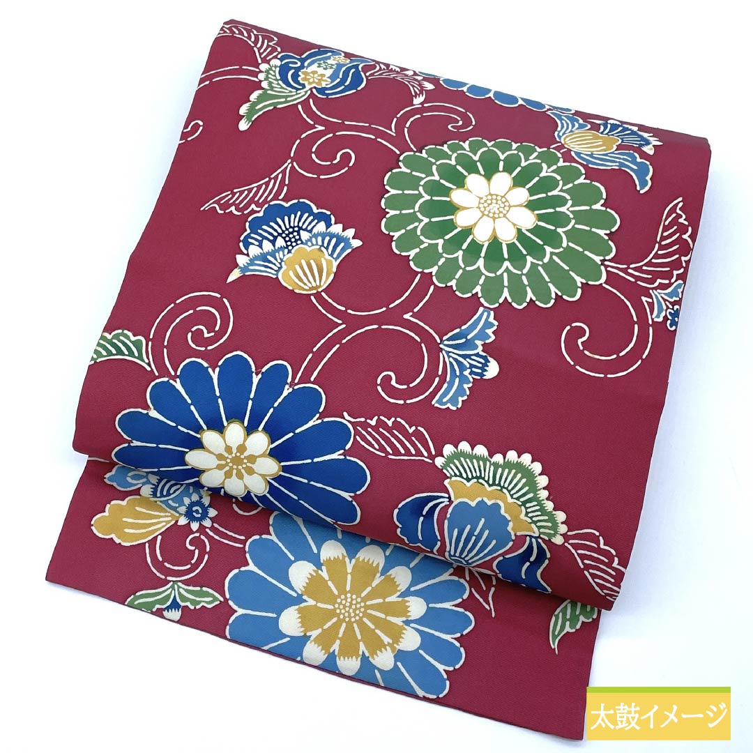 Nagoya obi, reddish red, Kyoto Bingata, floral arabesque, obi length 345cm, pure silk, B rank, full length, casual, purple, 1124006644320, Nagoya style