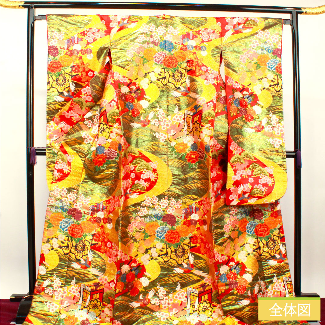 色打掛 正絹 身丈192cm 裄丈65cm 唐織 花車 草花模様 Sランク 袷 グラデーション系 1110000752999