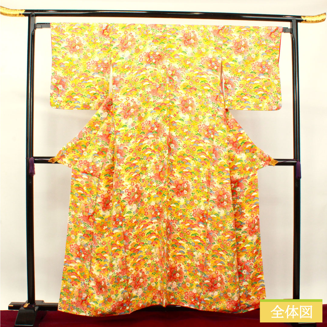 小紋 正絹 身丈158.5cm 裄丈64cm 袷 草花模様 Sランク グラデーション系 1115003812399
