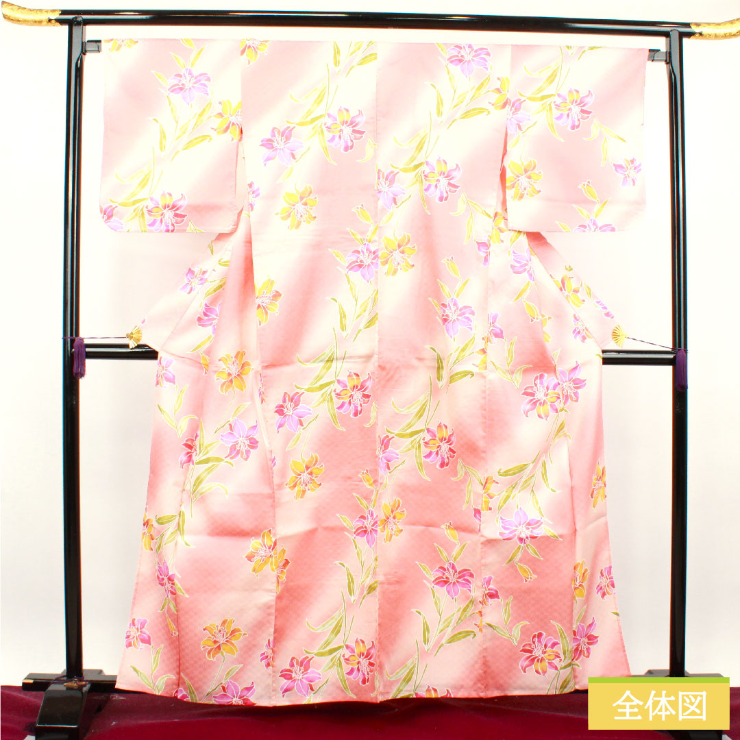 Yukata Cotton Length 162.5cm Sleeve length 67.5cm S rank Single layer Pink Casablanca 1118004812413