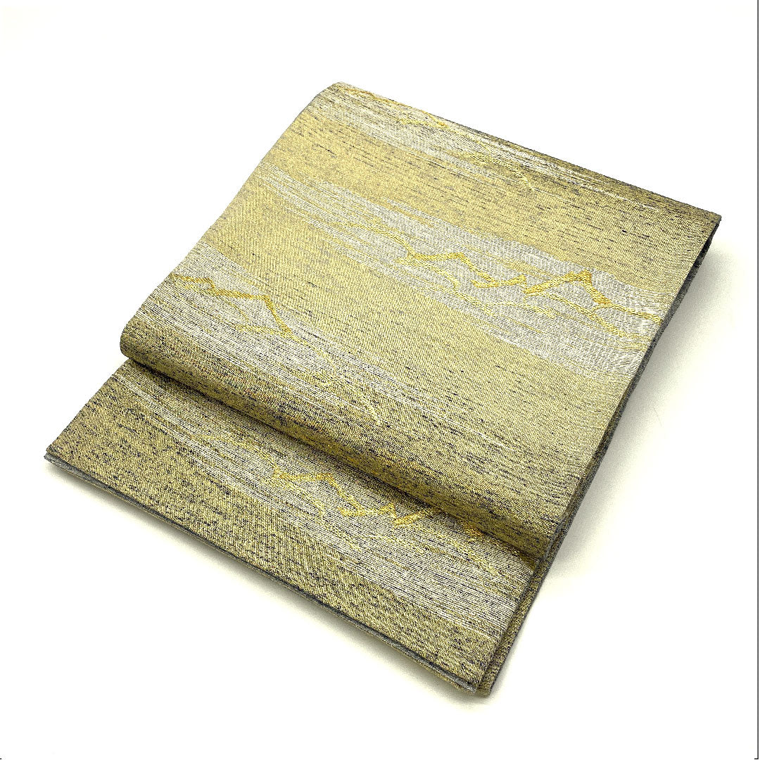 Fukuro Obi (Bag) with Gold Thread by Kondo Yuzo, Length 438cm, Pure Silk, S Rank, Six-Way, Formal, Gold, 1123004622321