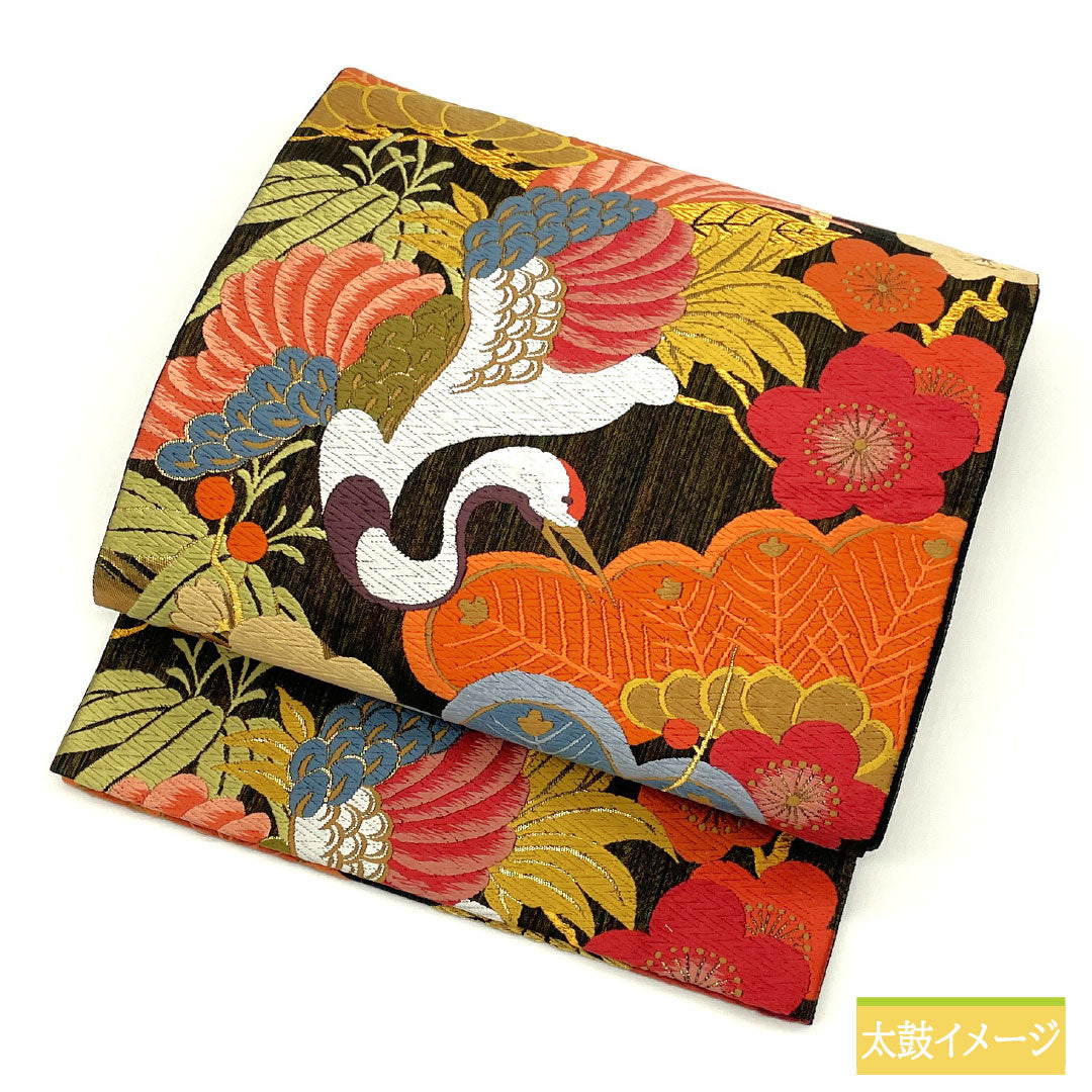 Formal black obi, pure silk, S-rank, featuring a design of sage pine, bamboo, and plum blossoms, Nishijin-ori (Karaori) weave, 430cm long, six-pass pattern, 1123016852310