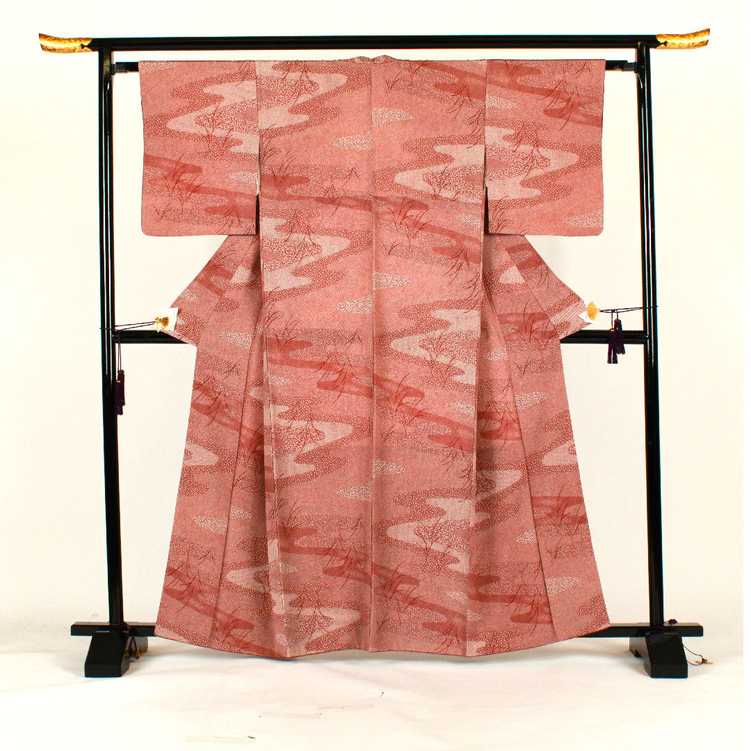 小紋 身丈163cm 裄丈65cm 袷 江戸小紋 洗える着物 ポリ Aランク 茶系 1115001533414