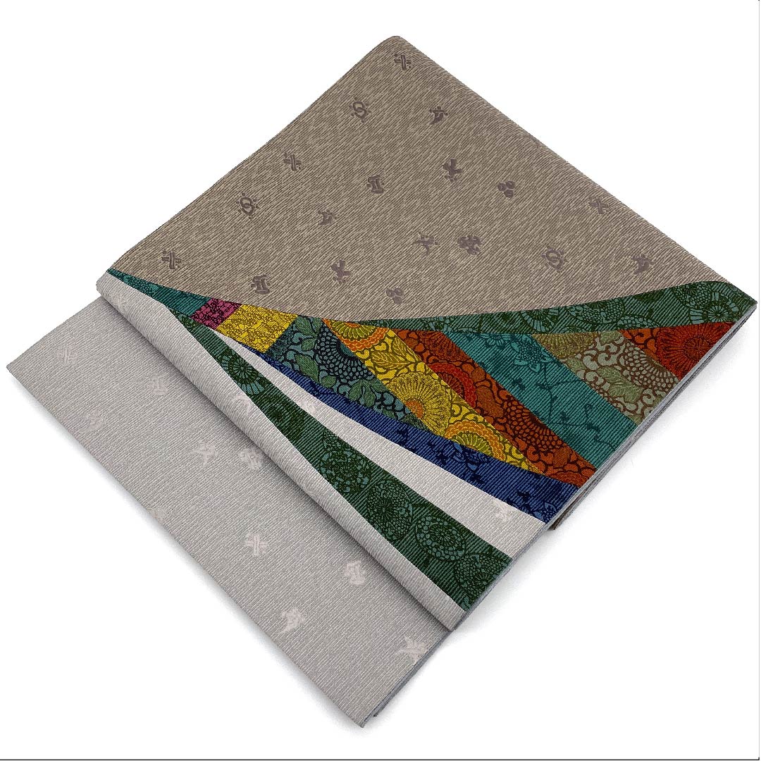 Fukuro obi, tin color (suzuiro) and lye gray (akunezuiro), living national treasure, inlay, obi length 444cm, pure silk, A rank, point pattern, casual, gray, 1123006723322