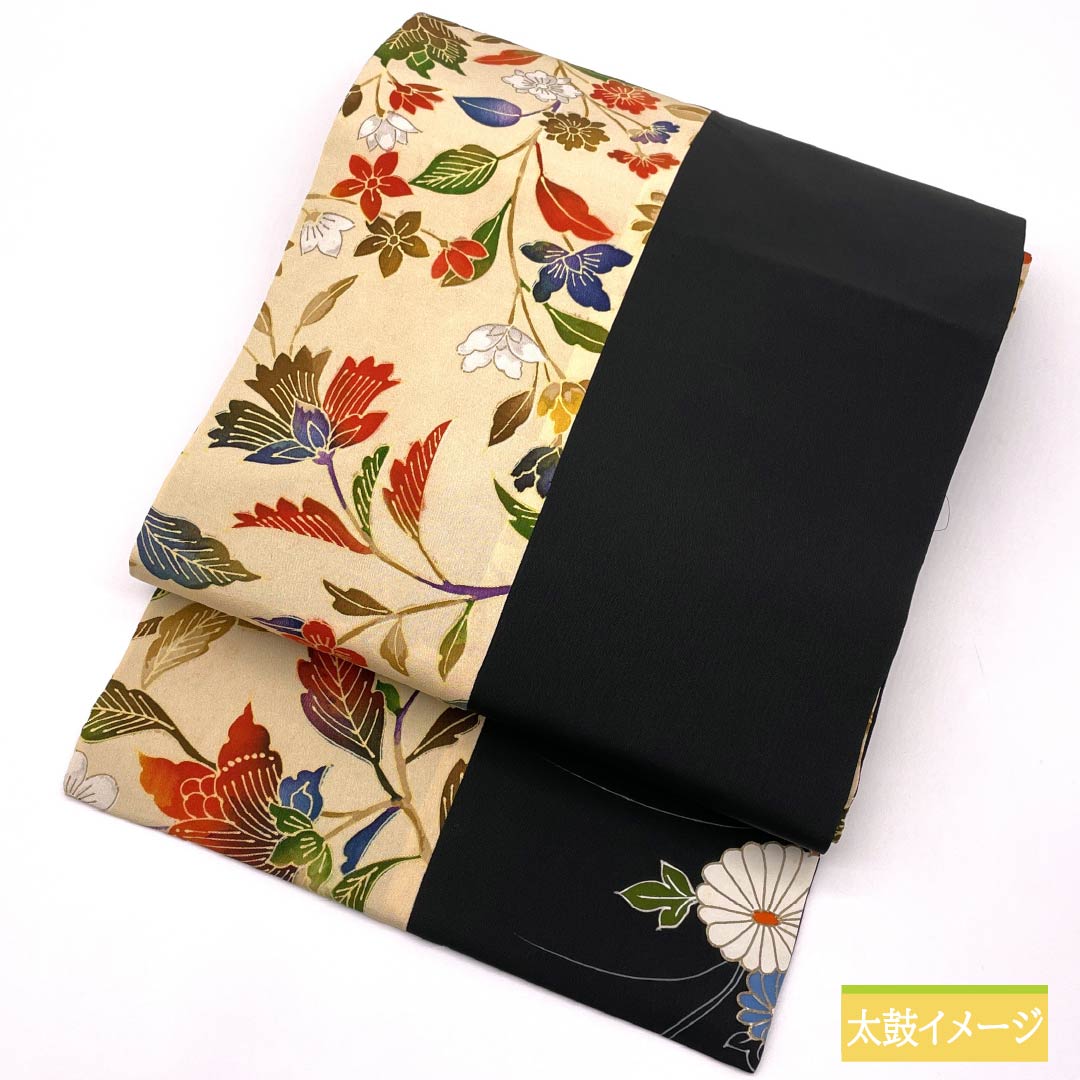 Nagoya Obi Obana-iro (Obana color) Dyed Obi Creative Obi Flower pattern Obi length 421cm Pure silk B rank Full length Casual Cream color 1124008154415 Nagoya tailoring