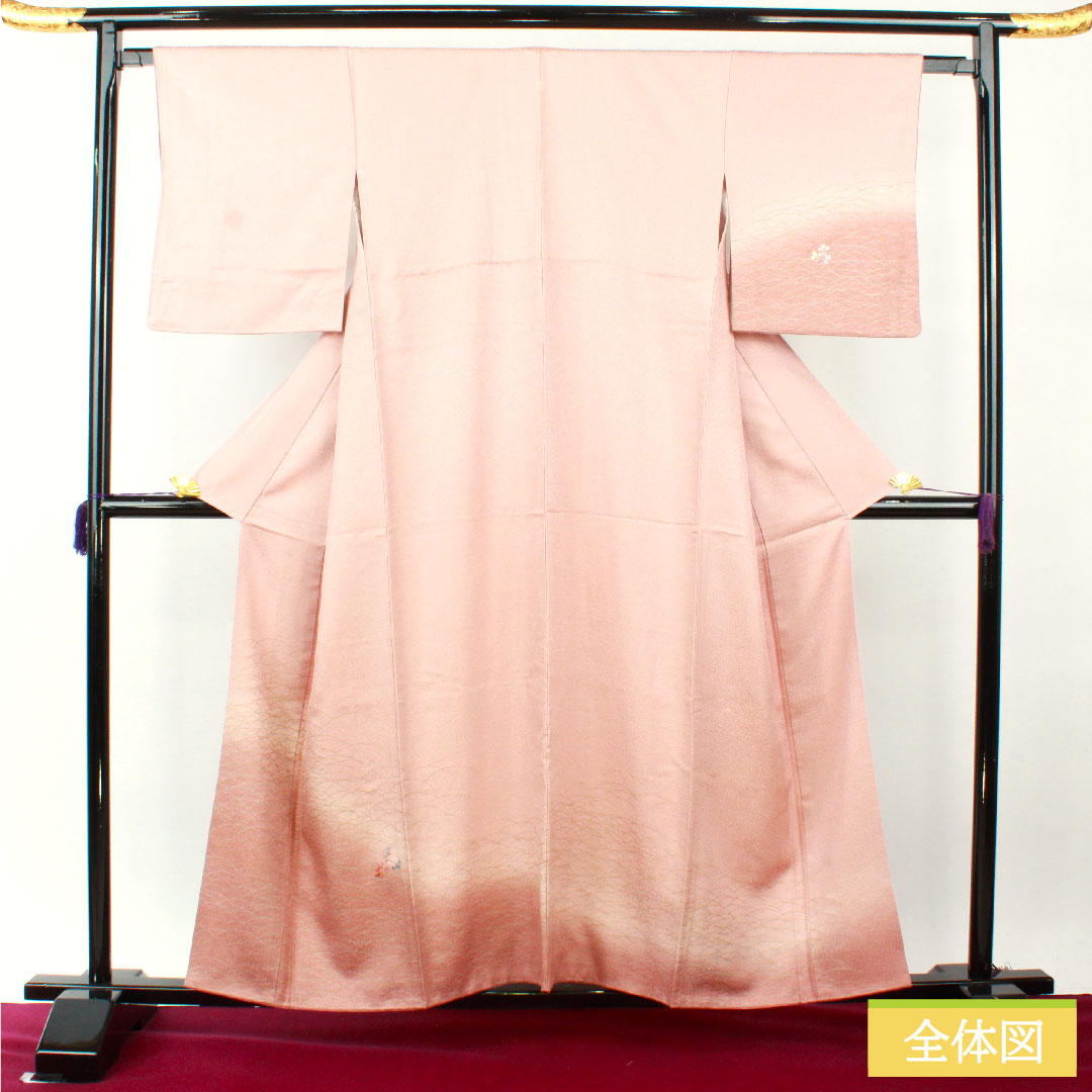 訪問着 正絹 袷 身丈158.5cm 裄丈64.5cm 今様色(いまよういろ) 付下げ 京友禅 刺繍 一つ紋 沢瀉 Aランク ピンク系 1112004633313