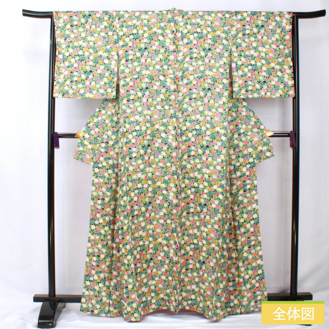 小紋 正絹 身丈163cm 裄丈65cm 袷 紺瑠璃色(こんるりいろ) 小菊 高島屋 Aランク 紺系 1115005733418