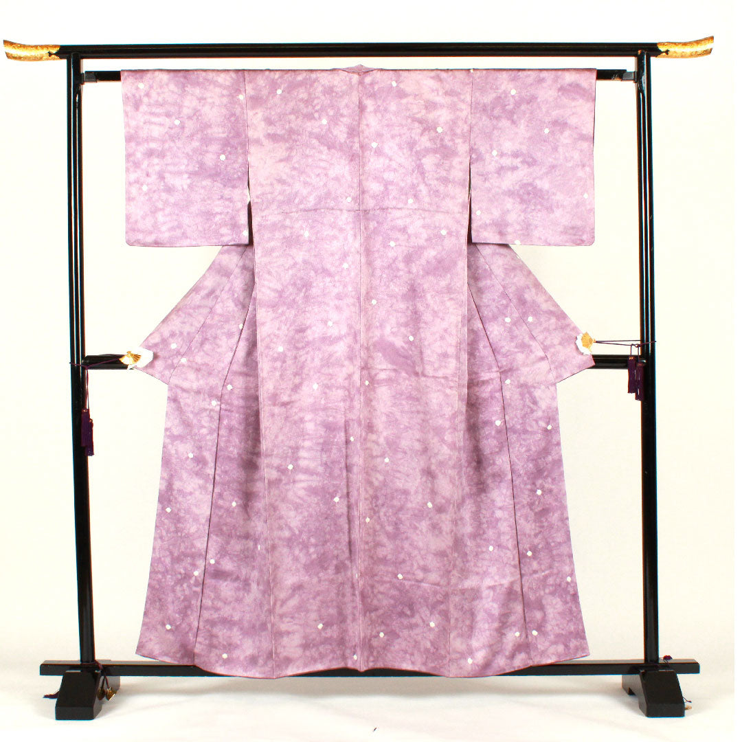 小紋 身丈157cm 裄丈62cm 袷 絞り ボカシ 正絹 Aランク 紫系 1115001873320