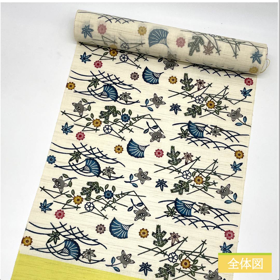【未仕立】名古屋帯 正絹 NEWランク 白色 橘 松 紅葉 帯丈520cm 六通 カジュアル 白系 1124006351411