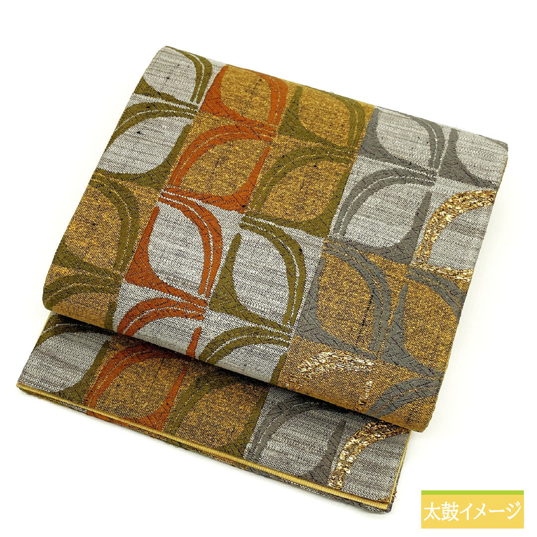 Fukuro Obi (Sash), Pure Silk, S-Rank, Tsumugi Fabric, Abstract Pattern, Length 478cm, Six-Ply, Casual, Brown, Item Number 1123016672414