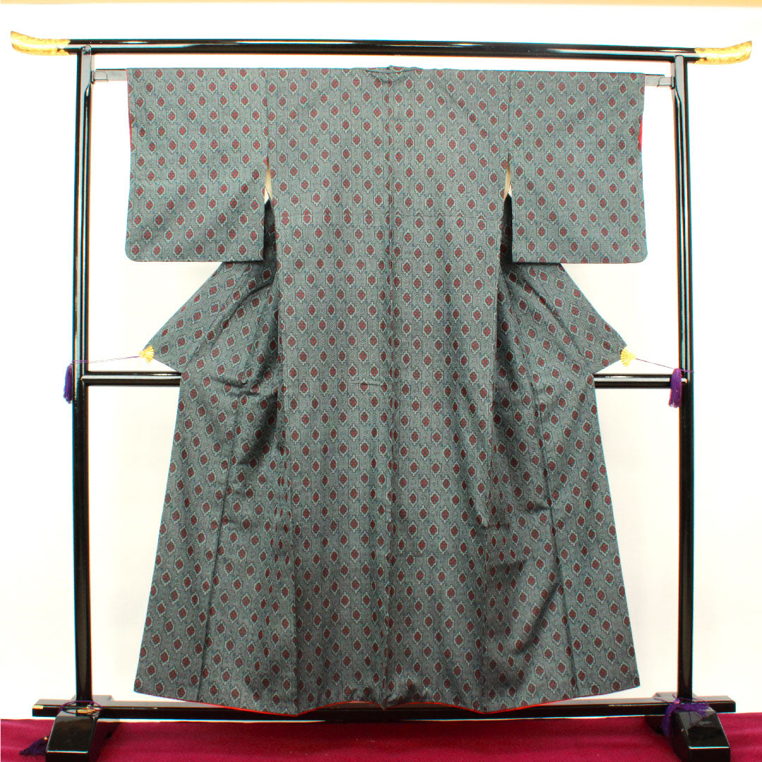 Murayama Oshima Length 154cm Sleeve length 63cm Geometric pattern Pure silk A rank Awase Navy blue 1116002133218