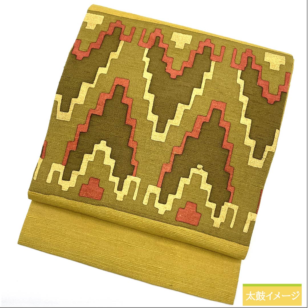 Nagoya obi, gold, abstract pattern, pongee fabric, obi length 358cm, pure silk, S rank, point pattern, casual, yellow, 1124005502323, Nagoya style
