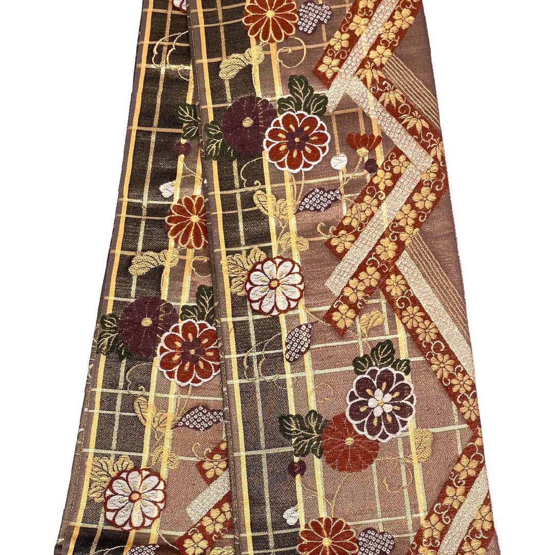 【未仕立】半幅帯 正絹 Sランク 古典柄 花唐草 菊 帯丈438cm グラデーション系 1125001792499