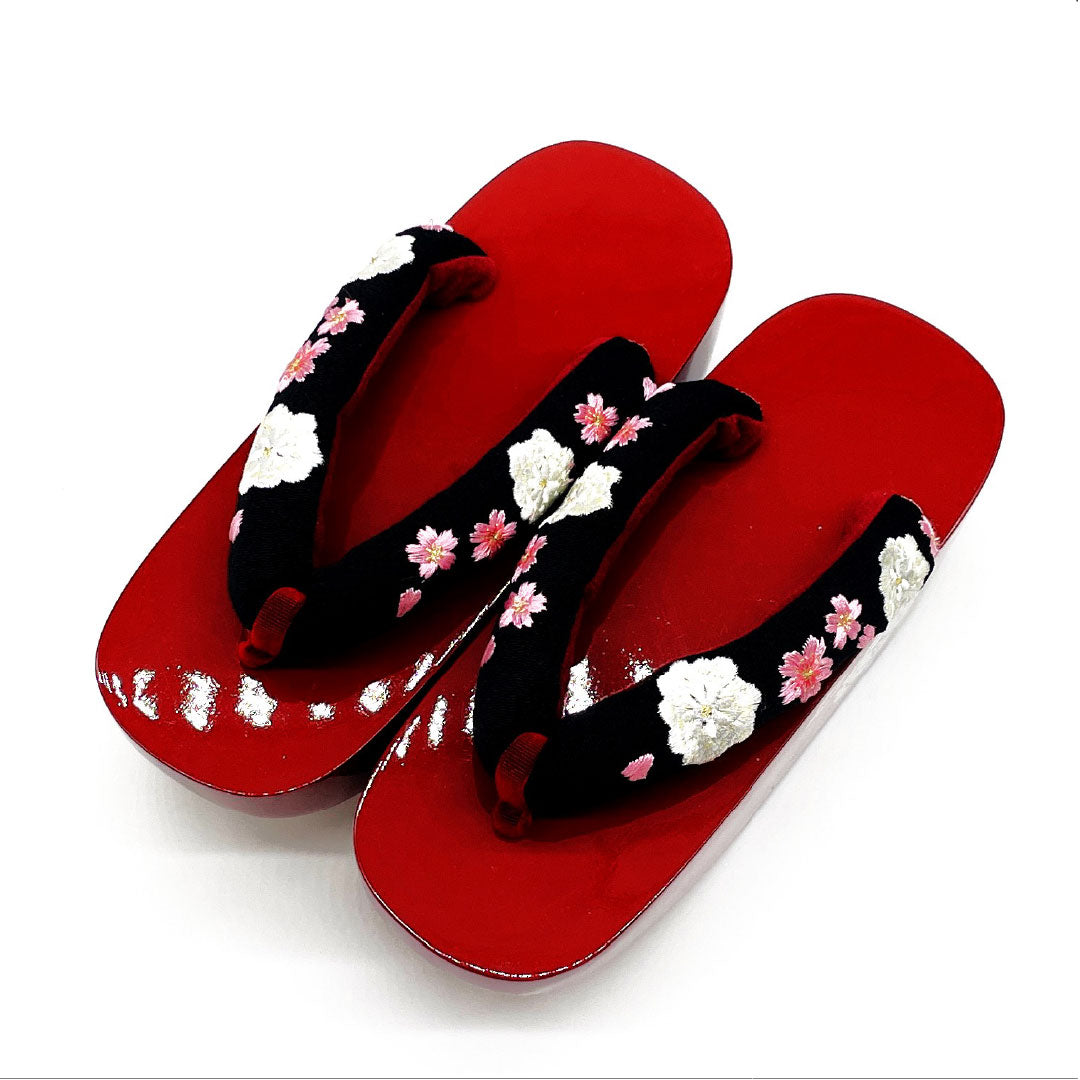 (Like New) Paulownia Wood Geta (Sandals), Grade A, Formal, Pokkuri (Poppy) Geta, Thick Sole, 224cm Long, Size XL, Red, Item Number 1122001323512