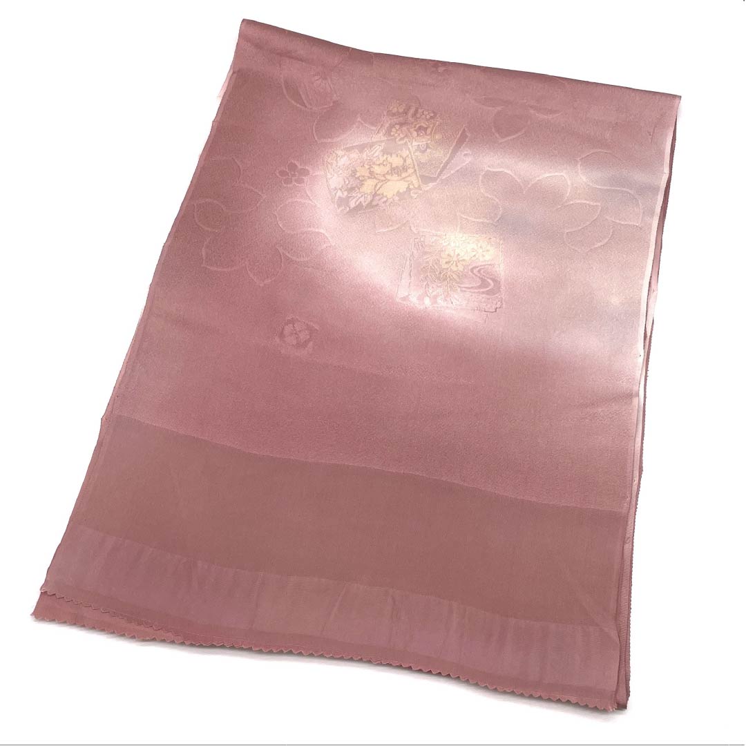 Obiage silk S rank semi-formal Sekiko-iro (red) with Shikishi-tori floral pattern, length approx. 184cm, width approx. 32cm, pink系 1136002982913
