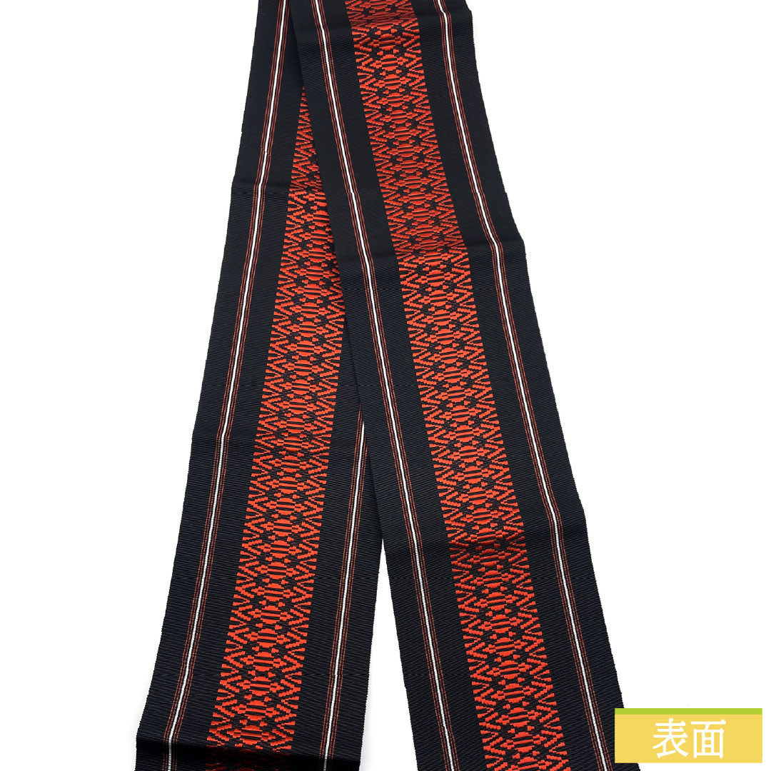 【未仕立】半幅帯 正絹 NEWランク 黒色(くろいろ) 本場筑前博多織 献上柄 独鈷 孝行縞 帯丈380cm 黒系 1125001841310