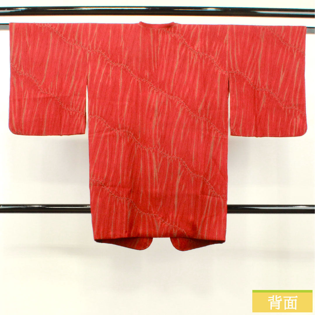 道行コート 正絹 身丈89cm 裄丈64cm 真紅色(しんくいろ) 絞り Sランク 袷 赤系 1117001022912