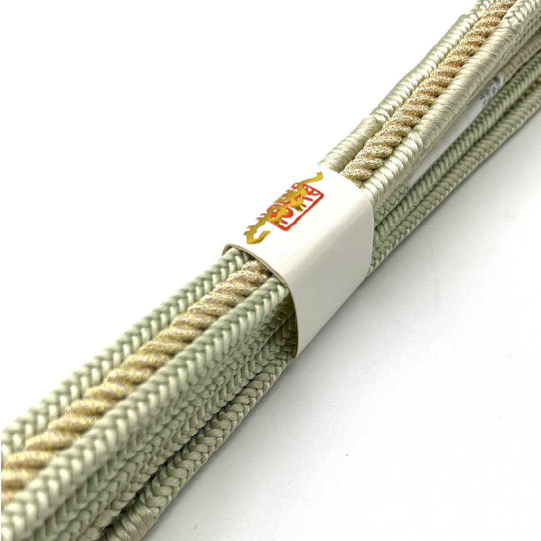 Obijime (silk obi) - quarter string, sulfur color, gold color, new old stock, length 165cm, width 1.5cm, formal, S rank, green, 1135003052319