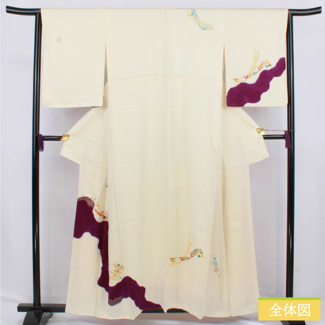 訪問着 正絹 Sランク 袷 身丈157cm 裄丈64cm 練色(ねりいろ) 京友禅 道長取り 吉祥文様 クリーム系 1112006282315