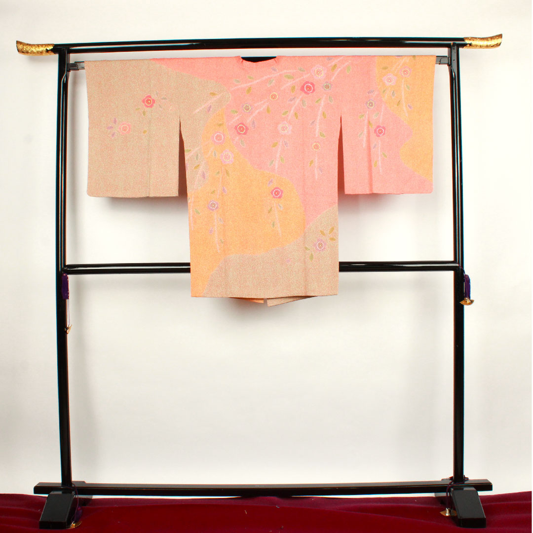 道行コート 身丈86.5cm 裄丈66.5cm 中紅色 辻ヶ花 正絹 Sランク 袷 ピンク系 1117000452913