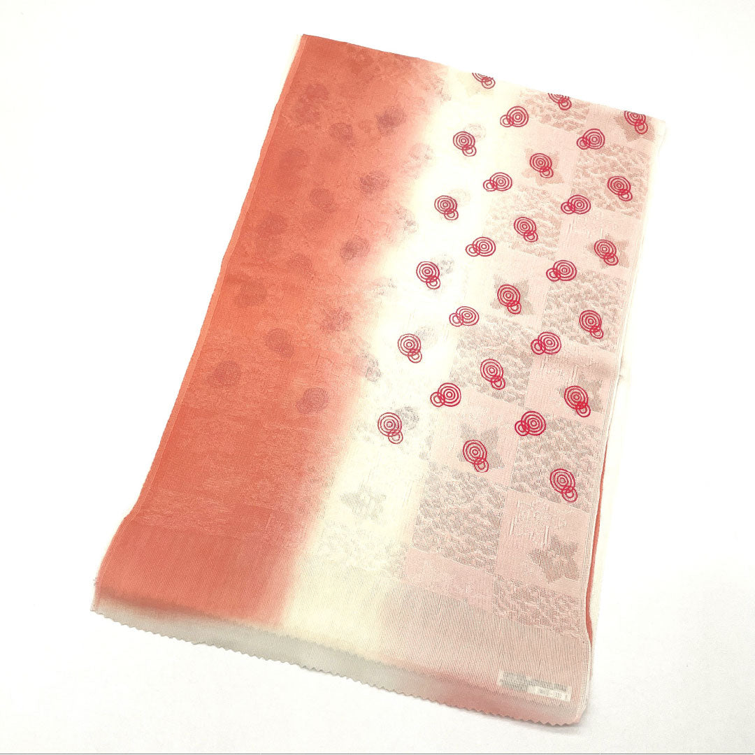 (新古品)帯揚げ 正絹 NEWランク カジュアル 薄紅梅色(うすこうばいいろ) 夏物 幾何学模様 ぐるぐる 長さ約182cm 幅約29cm ピンク系 1136001551913