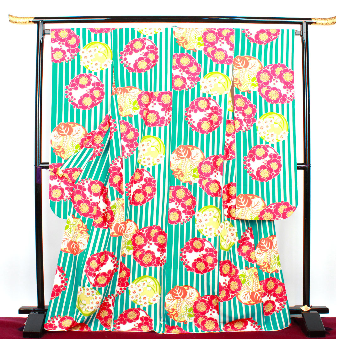 Long-sleeved kimono, Length 171.5cm, Sleeve length 66cm, Awase, Blue, Washable kimono, Plum, Daffodil, Wisteria, Polyester, S rank, Blue series, 1113001192617